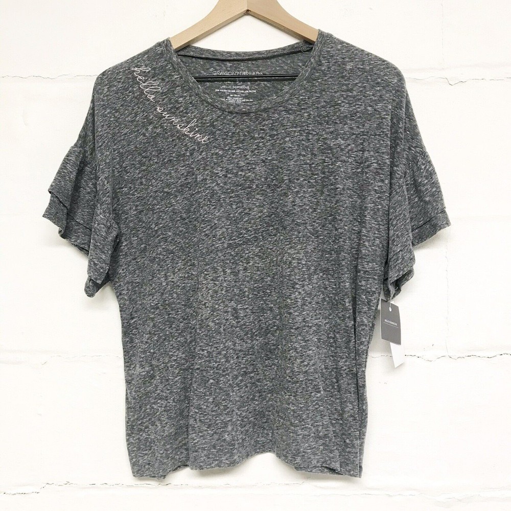 NWT Grayson Threads Tee Womens Size Small Dark Gray Embroidered “Hello Sunshine”